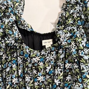 ON 34TH Floral Ruffle Dress with Blue and Green floral  NWT size S
